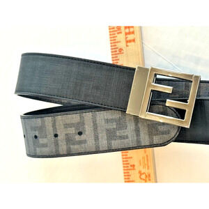 Fendi Men’s Reversible FF Logo Belt Black Grey Silver approx 38" to last hole